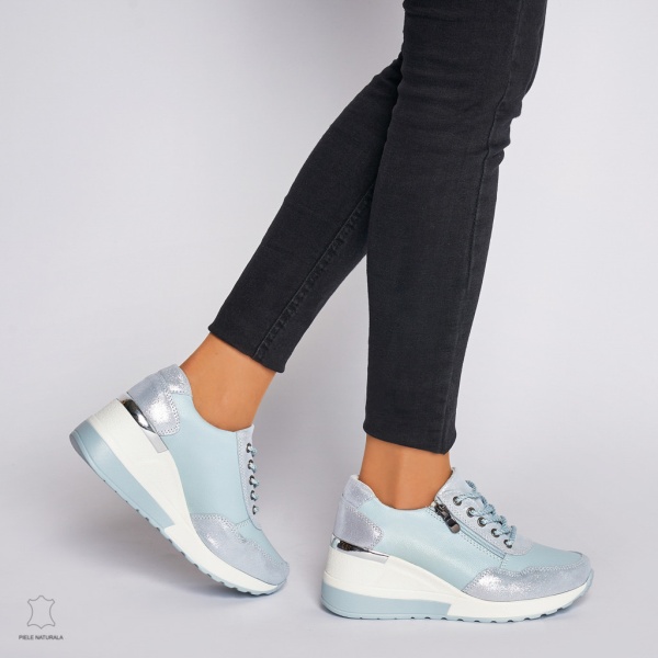 Pantofi Casual dama din Piele Naturala CRL0068 ALBASTRU - Img 2