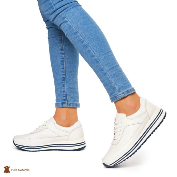 Pantofi Casual dama din Piele naturala CRL00809 ALB - Img 3