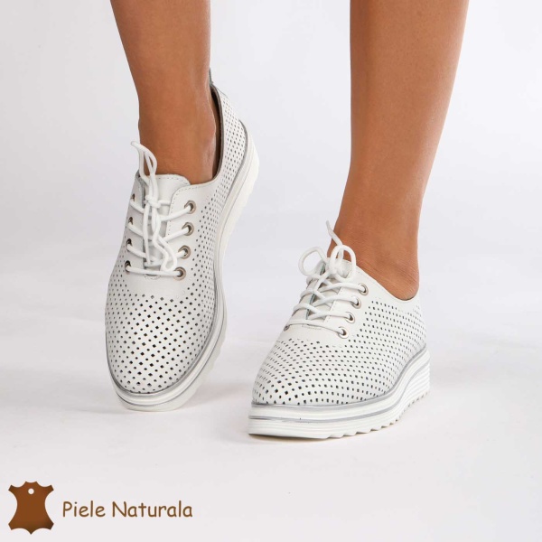 Pantofi casual dama din Piele naturală CRL0113 ALB - Img 2
