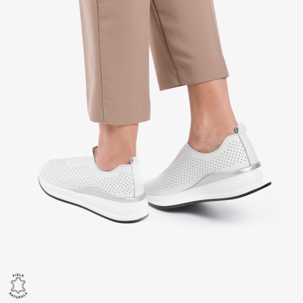 Pantofi Casual dama din piele naturala CRL0784 ALB - Img 2