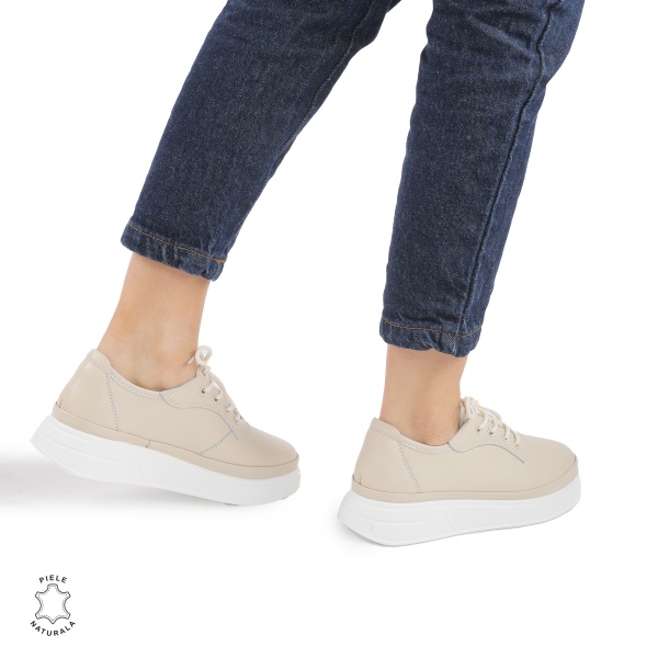Pantofi Casual DAMA din PIELE Naturala CRL0942 CULOARE: Bej - Img 3