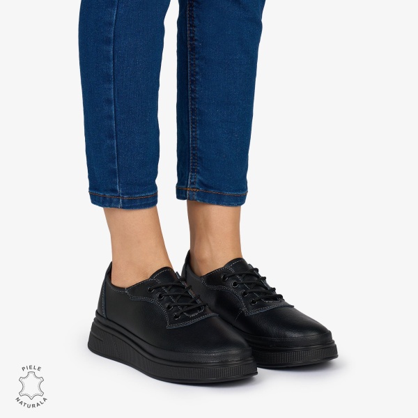 Pantofi Casual DAMA din PIELE Naturala CRL0942 CULOARE: NEGRU - Img 2