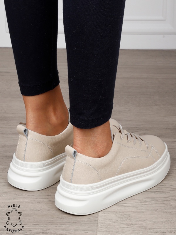 Pantofi Casual dama din Piele Naturala CRL1055 CULOARE: BEJ - Img 3