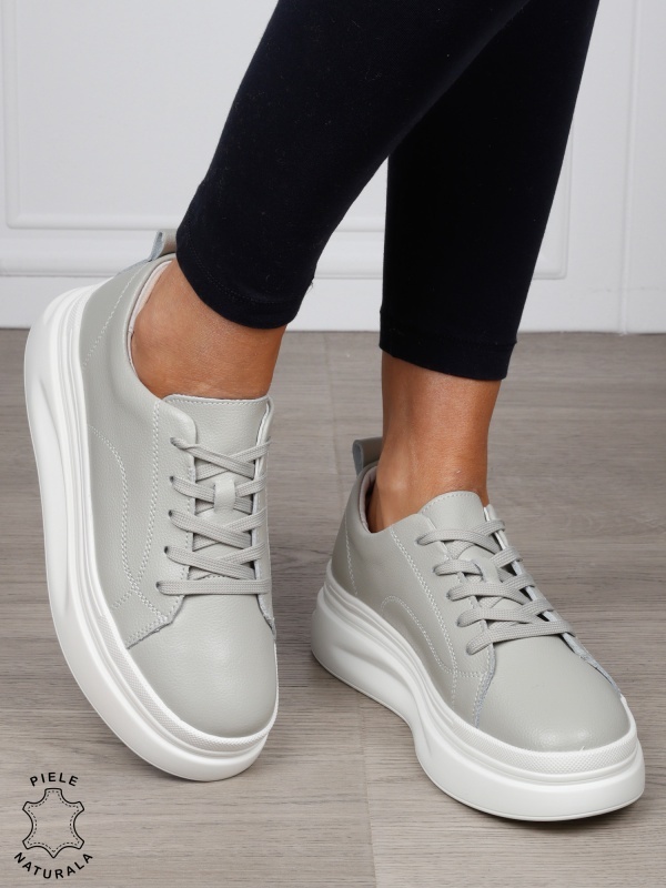 Pantofi Casual dama din Piele Naturala CRL1055 CULOARE: GRI - Img 2