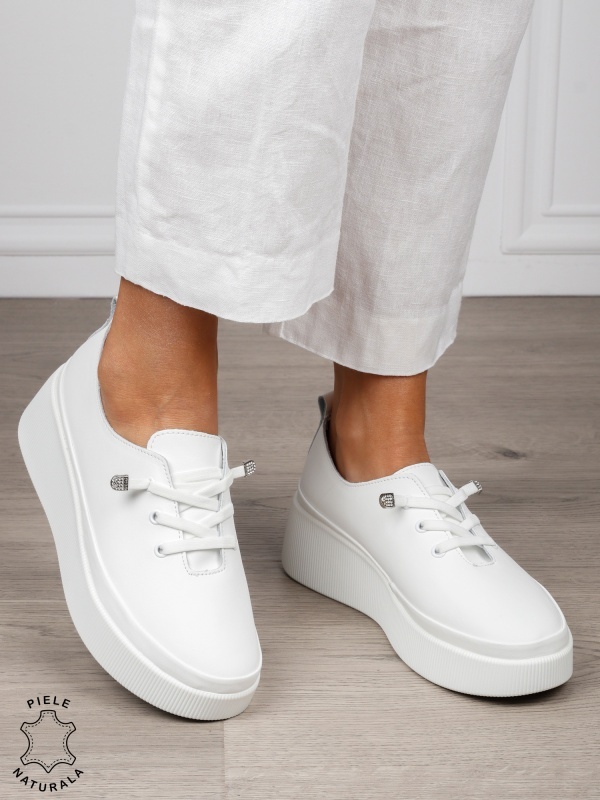 Pantofi Casual dama din Piele Naturala CRL1543 ALB - Img 3