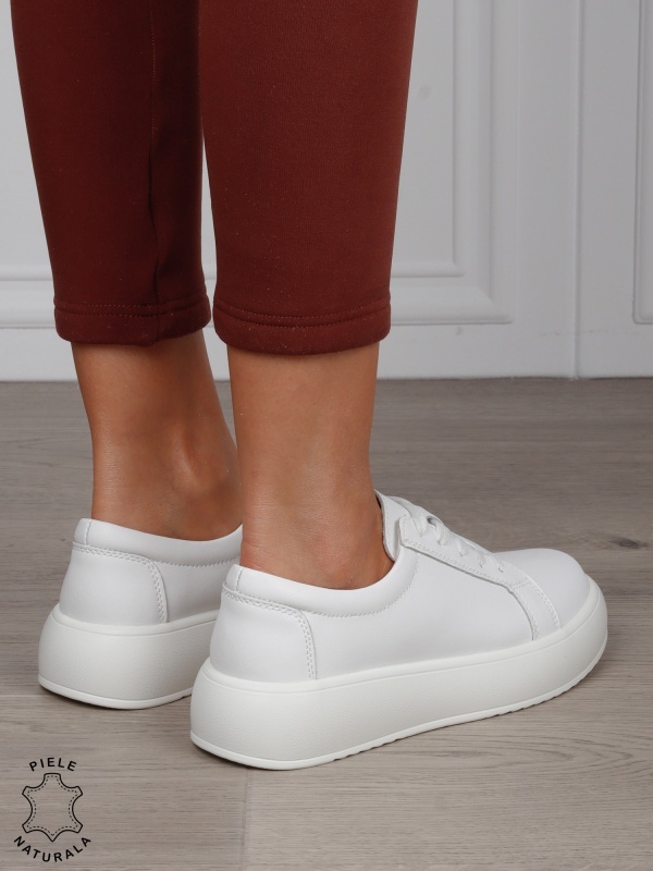 Pantofi Casual damă din piele naturală CRL1568 ALB - Img 3