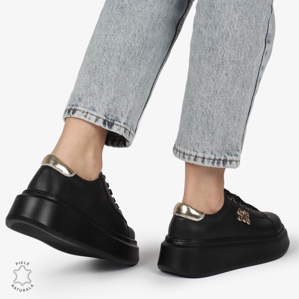 PANTOFI CASUAL dama din Piele naturala CU CATARAMA LATERALA SIRET CRL1347 NEGRU - Img 3