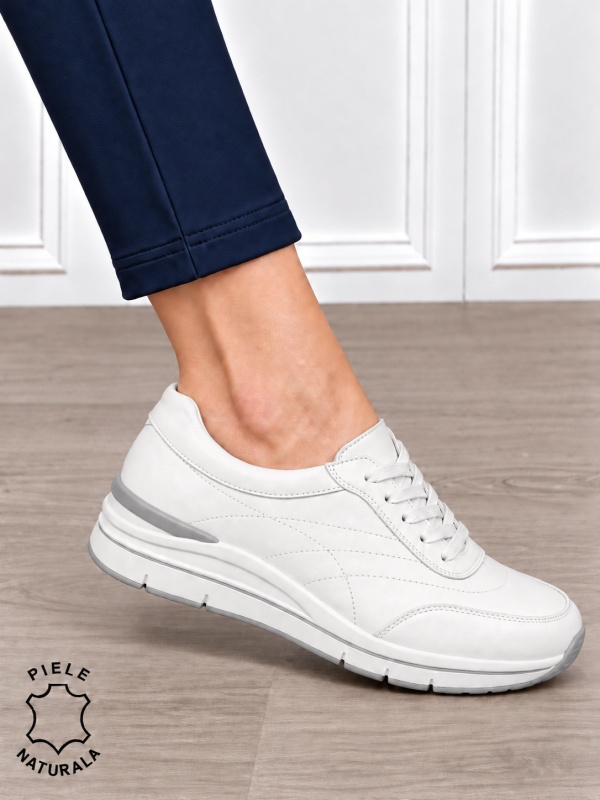 Pantofi casual damă din piele naturală cu design modernl CRL1897 ALB - Img 2