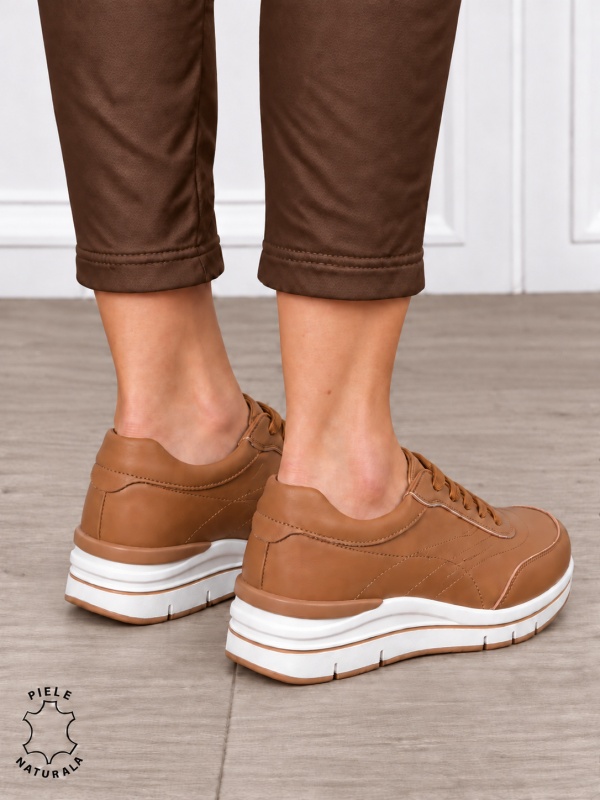 Pantofi casual damă din piele naturală cu design modernl CRL1897 CAMEL - Img 3
