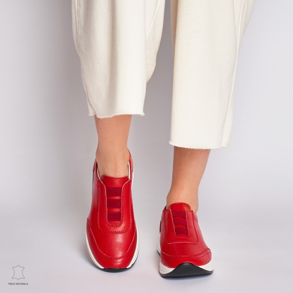 Pantofi Casual dama din Piele naturala CU INCHIDERE ELASTIC CRL1233 ROSU - Img 2