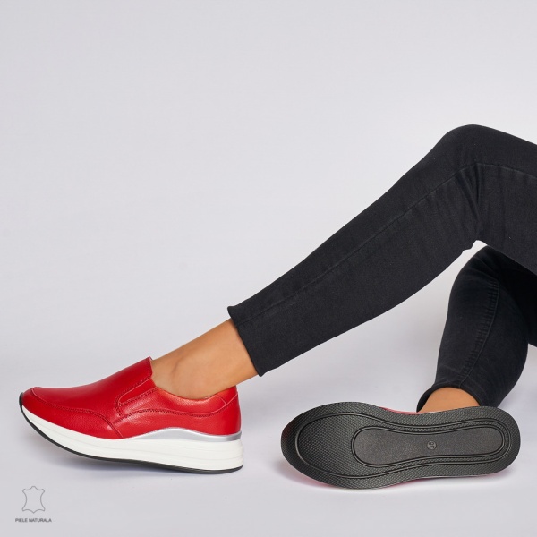 Pantofi Casual dama din Piele naturala CU INCHIDERE SLIP-ON CRL1235 ROSU - Img 4