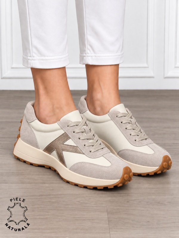 Pantofi Casual dama din Piele Naturala cu model special CRL1551 GRI - Img 2
