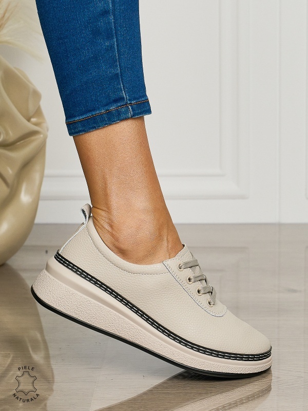 Pantofi CASUAL dama din piele naturala cu siret CONFORTABILE CRL1460 GRI - Img 2