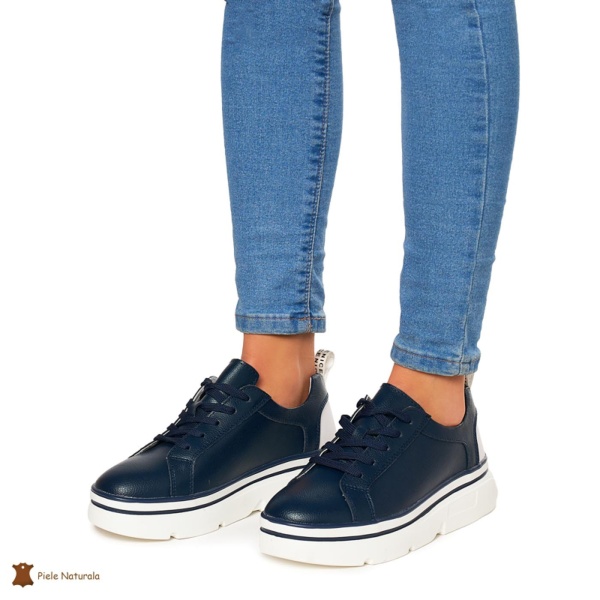 Pantofi Casual dama din Piele naturala cu talpa groasa CRL0054 BLEUMARIN - Img 2