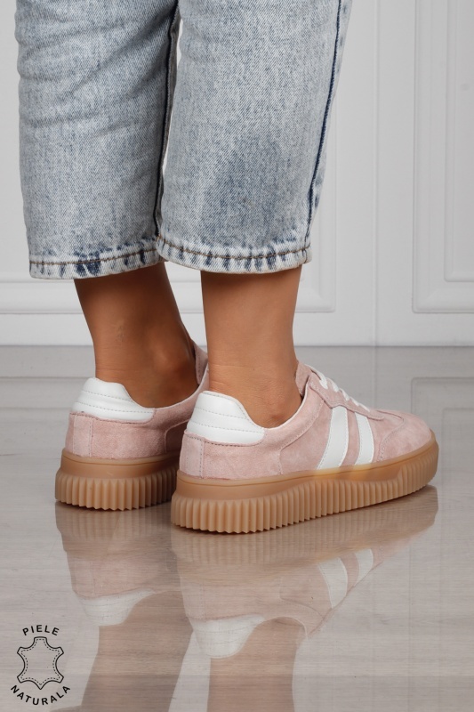 Pantofi Casual DAMA din Piele Naturala intoarsa, Model Retro CRL1531ROZ - Img 3