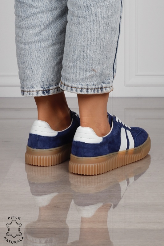 Pantofi Casual DAMA din Piele Naturala intoarsa, Model Retro CRL1531ROYALBLUE - Img 4