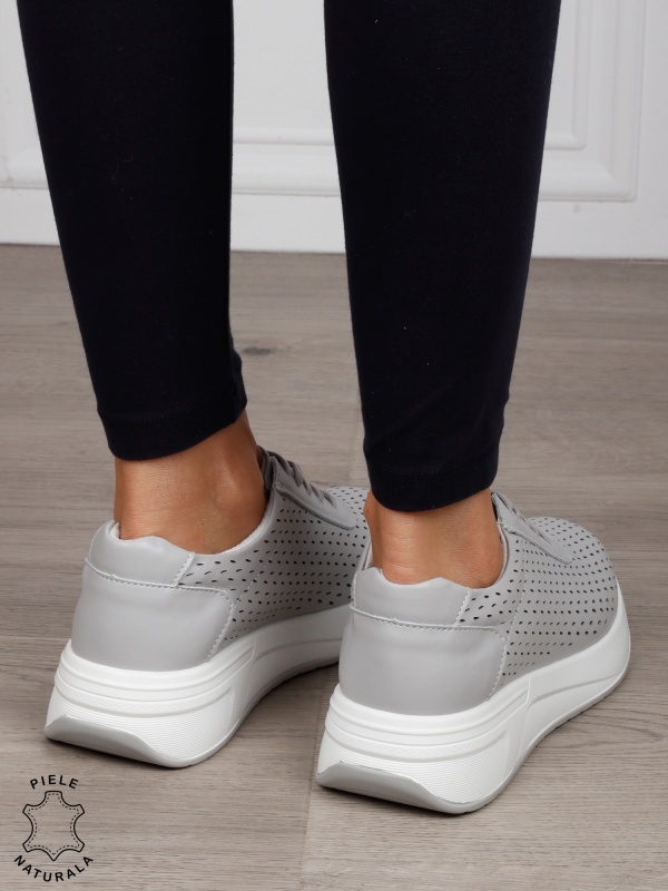 Pantofi Casual dama din Piele Naturala mici perforati CRL1541 GRI - Img 3