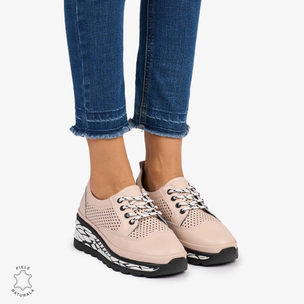 Pantofi Casual dama din Piele Naturala perforata talpa speciala cu model CRL1073 CULOARE: Roz - Img 3