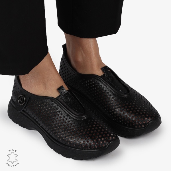 PANTOFI CASUAL dama din Piele naturala Perforata TIP SLIP-ON CRL1415 NEGRU - Img 2