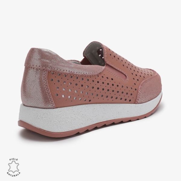 Pantofi Casual dama din Piele Naturala Perforati CRL0711 ROZ - Img 3