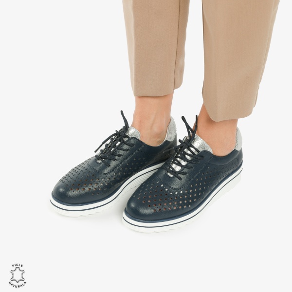 Pantofi Casual dama din piele naturala Perforati CRL0782 NAVY - Img 3