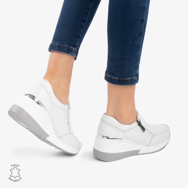 Pantofi Casual Dama Piele Naturala CRL0072 ALB- N - Img 3