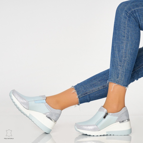 Pantofi Casual Dama Piele Naturala CRL0072 ALBASTRU - Img 2