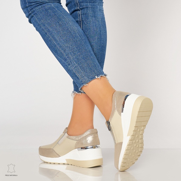 Pantofi Casual Dama Piele Naturala CRL0072 BEJ - Img 3