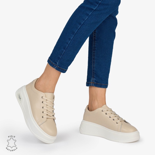 PANTOFI CASUAL Dama Piele Naturala CRL1054 Culoare: BEJ - Img 3