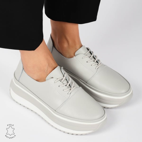 PANTOFI CASUAL Dama Piele Naturala CU SIRET CRL1439 GRI - Img 2
