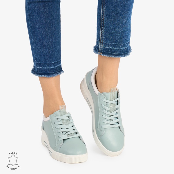 Pantofi casual dama piele naturala cu talpa inalta CRL0871 ALBASTRU - Img 2