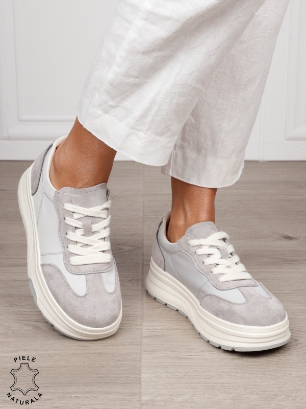Pantofi Casual damă piele naturala intoarsa cu textil CRL1578 GRI - Img 2