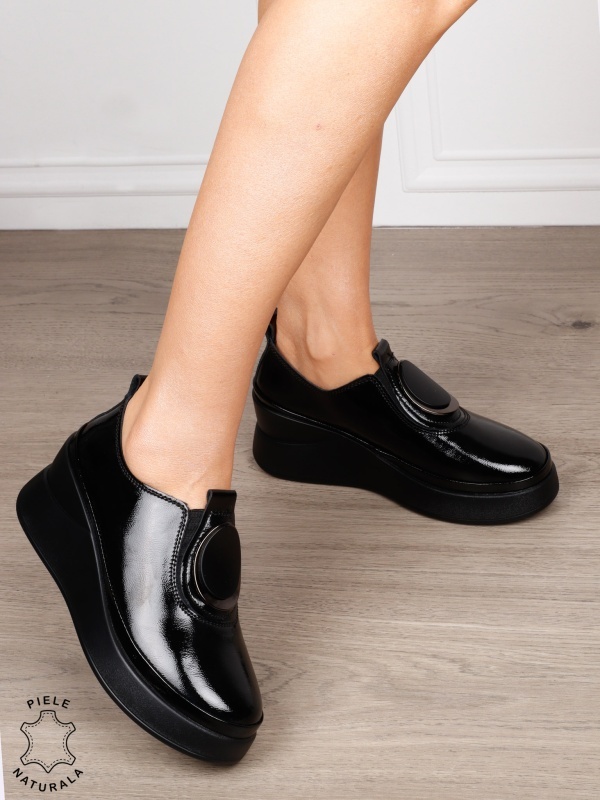 PANTOFI CASUAL DAMA Piele Naturala LACUITA Slip-on cu deatliu in fata CRL1443 NEGRU - Img 2