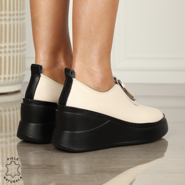 PANTOFI CASUAL DAMA Piele Naturala Slip-on cu deatliu in fata CRL1443 BEJ - Img 3