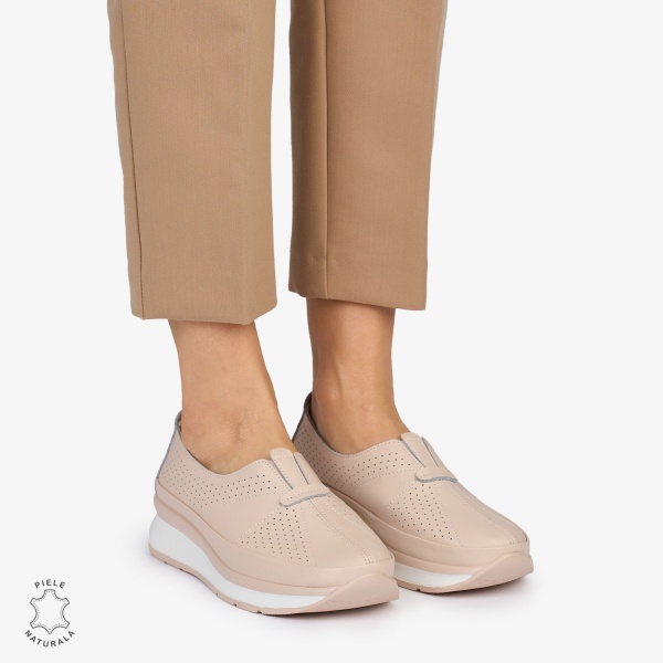 PANTOFI CASUAL Dama Piele Naturala USOR INALTA CRL1050 Culoare: ROZ - Img 3