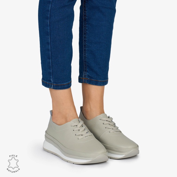 PANTOFI CASUAL Dama Piele Naturala USOR INALTA CRL1051 Culoare: GRI - Img 3