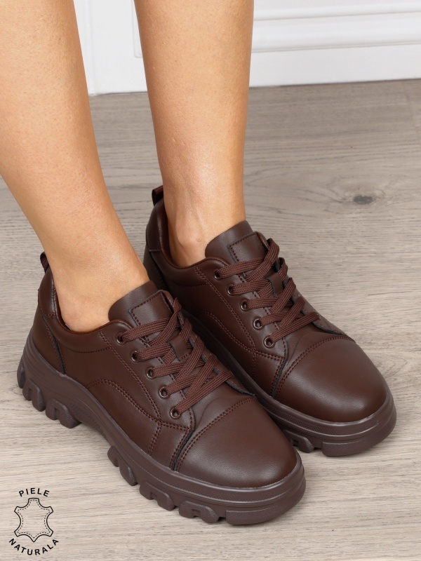 Pantofi casual dama Premium din piele naturală CRL1818 CAFENIU - Img 2