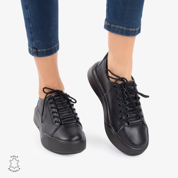 Pantofi Casual de dama din Piele Naturala CRL0572 Negru - Img 2