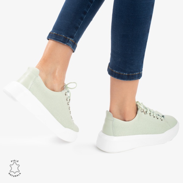 Pantofi Casual de dama din Piele Naturala CRL0572 verde - Img 3