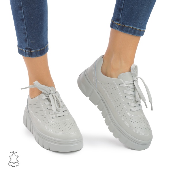 PANTOFI CASUAL DE DAMA DIN PIELE NATURALA CRL0767 GRI - Img 3