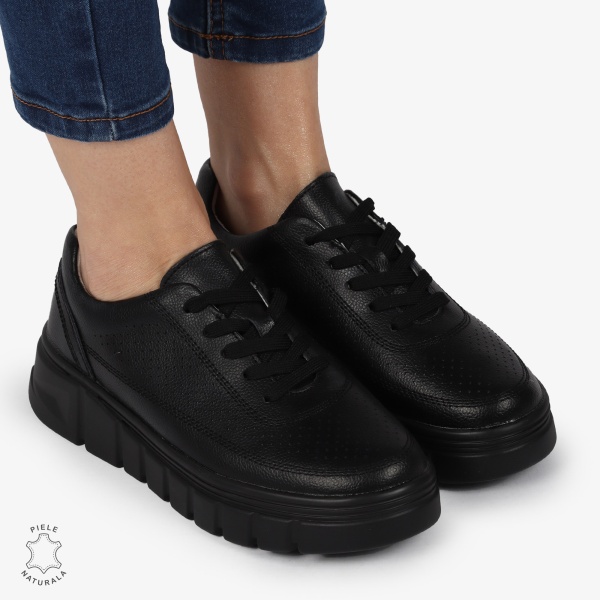 PANTOFI CASUAL DE DAMA DIN PIELE NATURALA CRL0767 NEGRU - Img 3