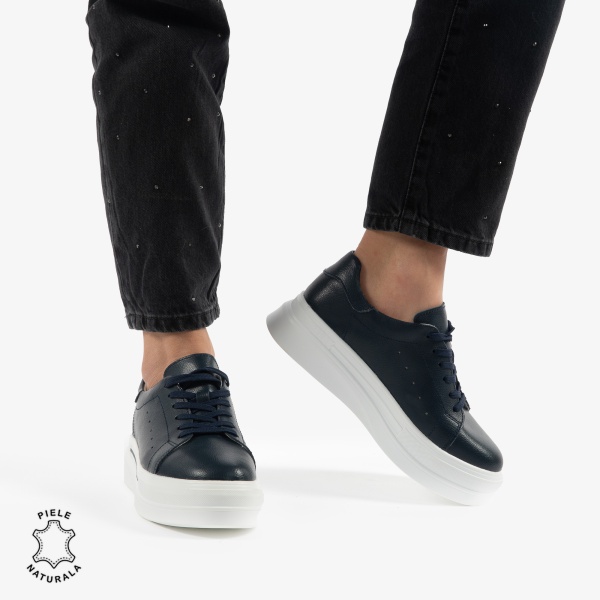 PANTOFI CASUAL DE DAMA DIN PIELE NATURALA CRL0769 navy - Img 2