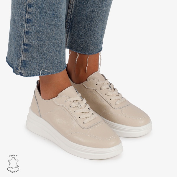 Pantofi Casual de dama din Piele Naturala CRL1206 BEJ - Img 2
