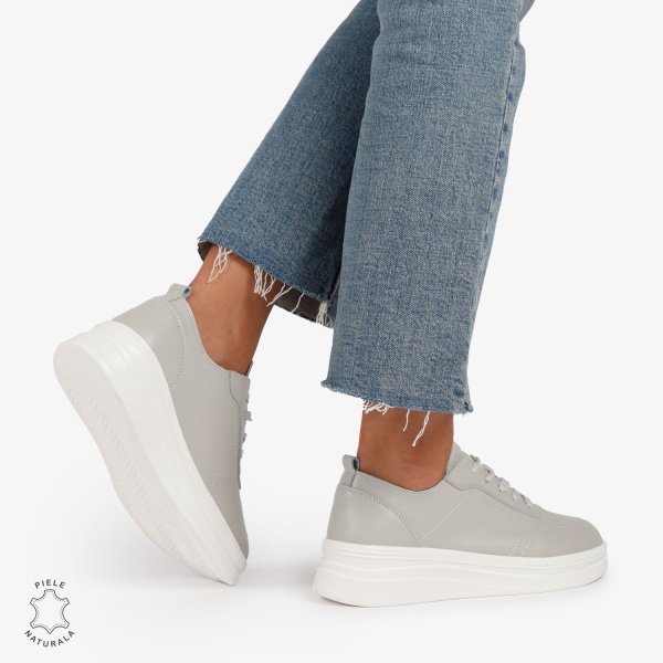 Pantofi Casual de dama din Piele Naturala CRL1206 GRI - Img 3