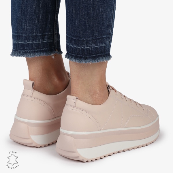 Pantofi Casual de dama din Piele Naturala CU CUSATURI DECORATIVE CRL1220 ROZ - Img 4