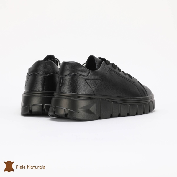Pantofi Casual de dama din Piele naturala cu talpa groasa CRL0491 NEGRU - Img 3