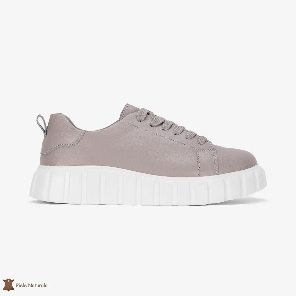 Pantofi Casual de dama din Piele naturala cu talpa groasa CRL0492 GRI - Img 2