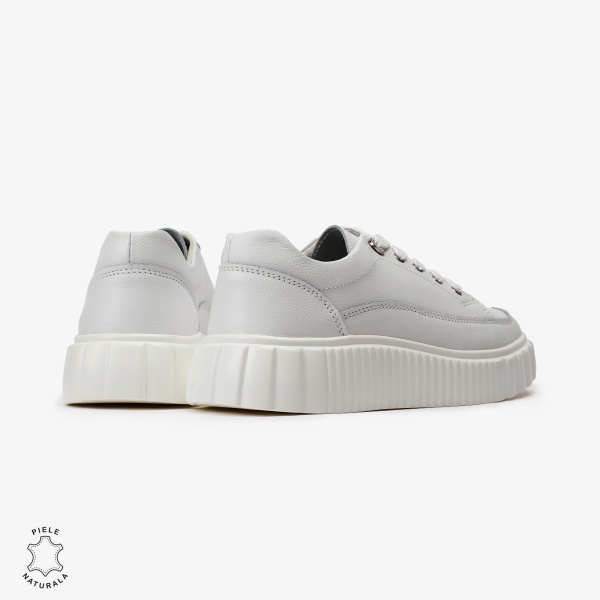 Pantofi Casual de dama din Piele naturala cu talpa groasa CRL0526 Alb - Img 3