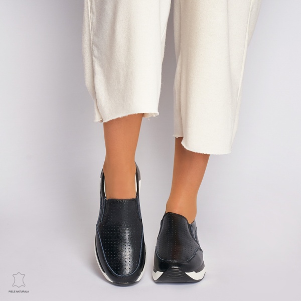 Pantofi casual de dama din piele naturala cu talpa platforma CRL0015 Negri - Img 2