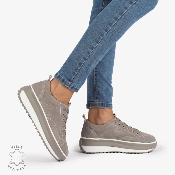 Pantofi Casual de dama din Piele Naturala INTOARSA CU CUSATURI DECORATIVE CRL1220 GRI - Img 3